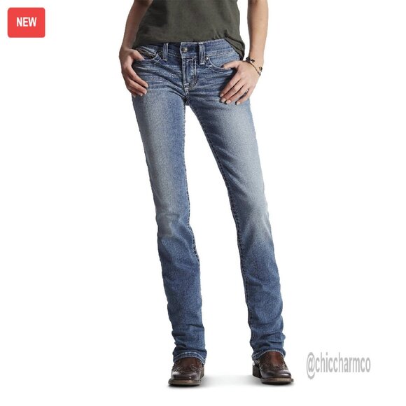 Mid Rise Stretch Straight Leg Jeans Performance Denim Stackable Fit